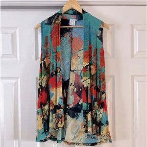 Parsley & Sage ~Vest Turquoise & Orange Artsy Color Splash~High/Low Hem~Ladies S